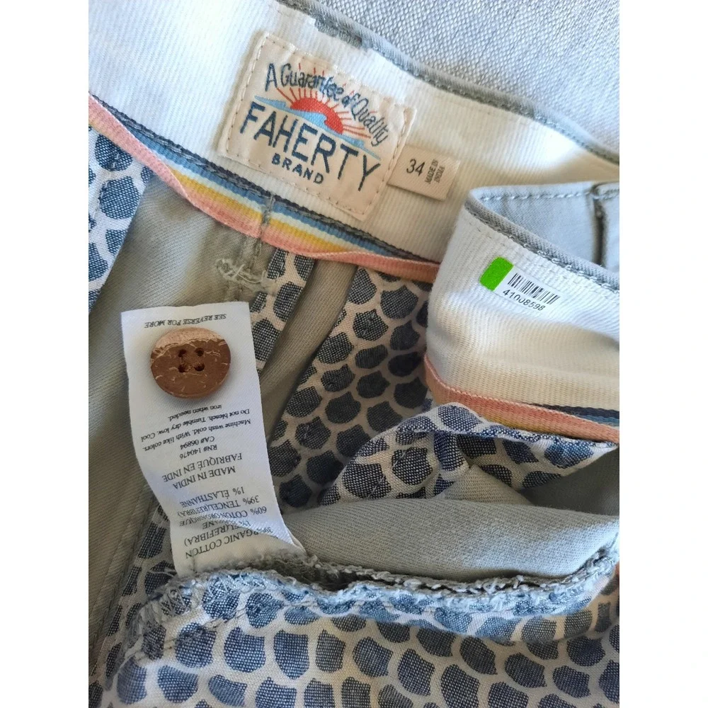 Faherty Brand Men 32 Classic Blended Cotton Chino Style-Shorts Pattern Lined SEE